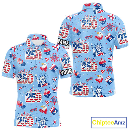 America 250th Anniversary Golf Polo Shirt For Men, Patriotic USA Golf Shirts, Independence Golf Gift NHN0232