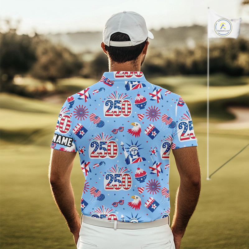America 250th Anniversary Golf Polo Shirt For Men, Patriotic USA Golf Shirts, Independence Golf Gift NHN0232
