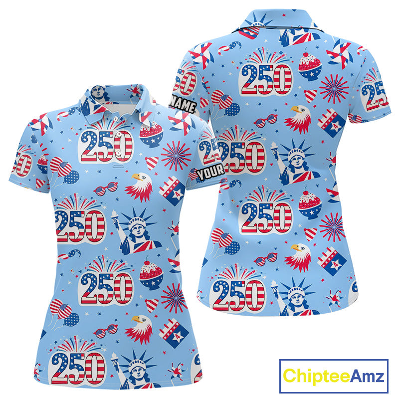 America 250th Anniversary Golf Polo Shirt For Women, Patriotic USA Golf Shirts, Independence Golf Gift NHN0232