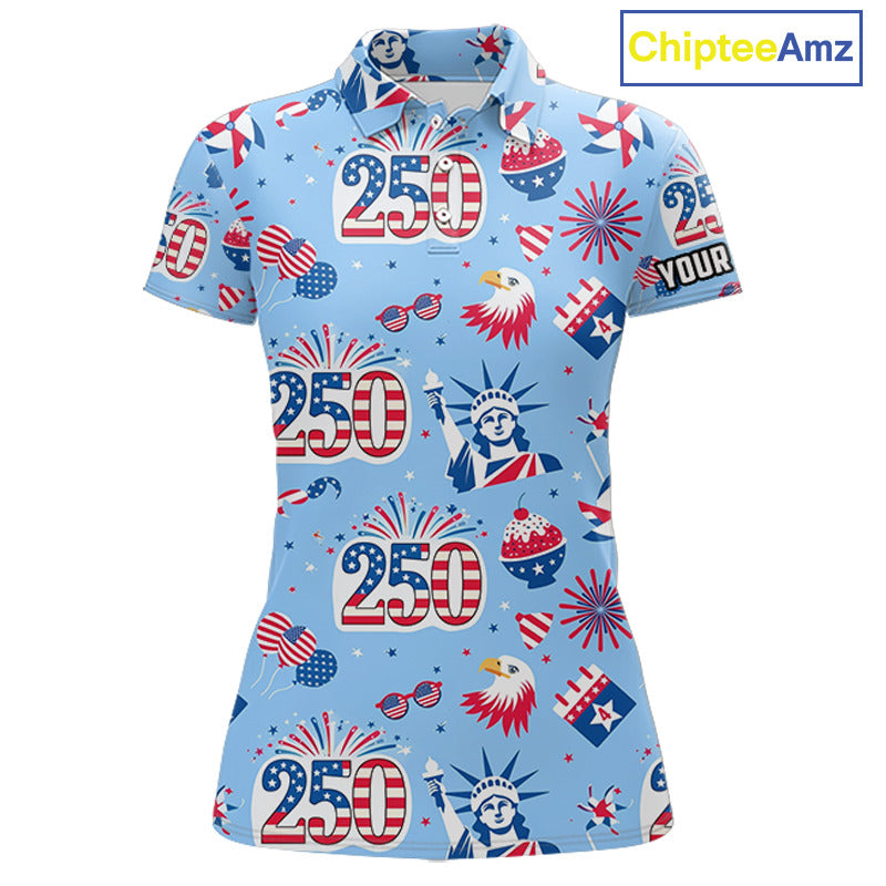 America 250th Anniversary Golf Polo Shirt For Women, Patriotic USA Golf Shirts, Independence Golf Gift NHN0232