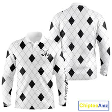 Load image into Gallery viewer, Argyle Long Sleeve Golf Polo Shirt Custom Name, Personalized Plaid Golf Shirts For Men NHN0120