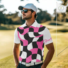 Load image into Gallery viewer, Mens Golf Polo Shirt Custom Pink Checkerboard Argyle Pattern Golf Attire For Men, Golf Gifts NHN0124