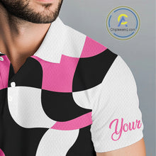 Load image into Gallery viewer, Mens Golf Polo Shirt Custom Pink Checkerboard Argyle Pattern Golf Attire For Men, Golf Gifts NHN0124