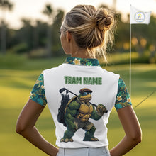 Load image into Gallery viewer, Funny Womens Golf Polo Shirt Custom Green Tropical Leaf Pattern Personalized Turtle Golf Shirts For Women NHN0003