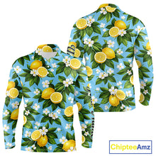 Load image into Gallery viewer, Funny Long Sleeve Golf Polo Shirt Custom Blue Lemon Tree Pattern Golf Top For Men, Golf Gifts NHN0142