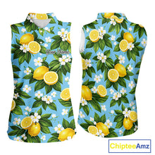 Load image into Gallery viewer, Funny Womens Sleeveless Golf Polo Shirt Custom Blue Lemon Tree Pattern Golf Top, Golf Gifts NHN0142