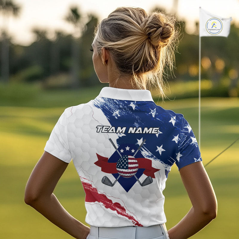 American Flag Womens Golf Polo Shirts Custom Patriotic Team Golf Shirts For Women Golf Gifts NHN0008