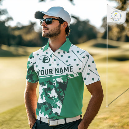 Green Golf Clubs Mens Golf Polo Shirt Custom Name Camo Pattern Golf Shirts Custom Team Golf Top NHN0017