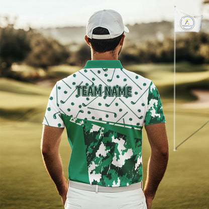 Green Golf Clubs Mens Golf Polo Shirt Custom Name Camo Pattern Golf Shirts Custom Team Golf Top NHN0017