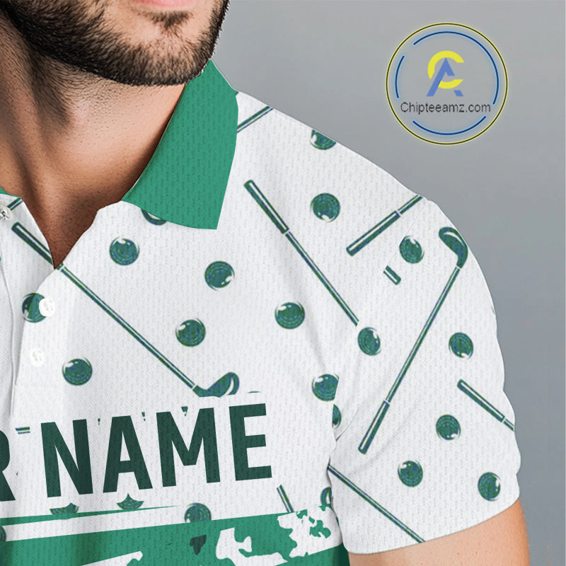 Green Golf Clubs Mens Golf Polo Shirt Custom Name Camo Pattern Golf Shirts Custom Team Golf Top NHN0017