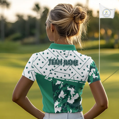 Green Golf Clubs Womens Golf Polo Shirt Custom Name Camo Pattern Golf Shirts Custom Team Golf Top NHN0017