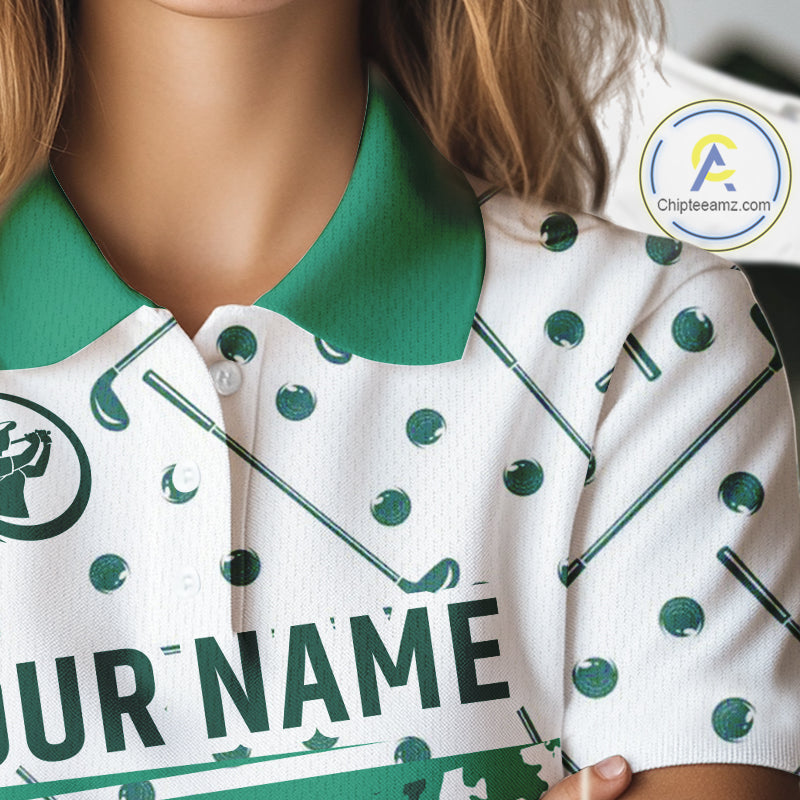 Green Golf Clubs Womens Golf Polo Shirt Custom Name Camo Pattern Golf Shirts Custom Team Golf Top NHN0017
