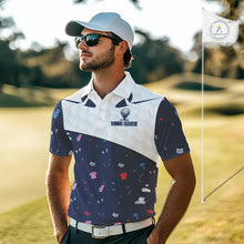 Load image into Gallery viewer, Mens Golf Polo Shirt Custom Name Funny Blue White Golf Ball Pattern Men Golf Wear Top For Team NHN0025