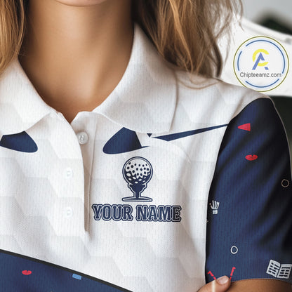 Womens Golf Polo Shirt Custom Name Funny Blue White Golf Ball Pattern Women Golf Wear Top For Team NHN0025