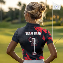 Load image into Gallery viewer, Skull Womens Disc Golf Polo Shirt Custom Name Black And Red Disc Golf Basket Personalized Golf Shirts NHN0049
