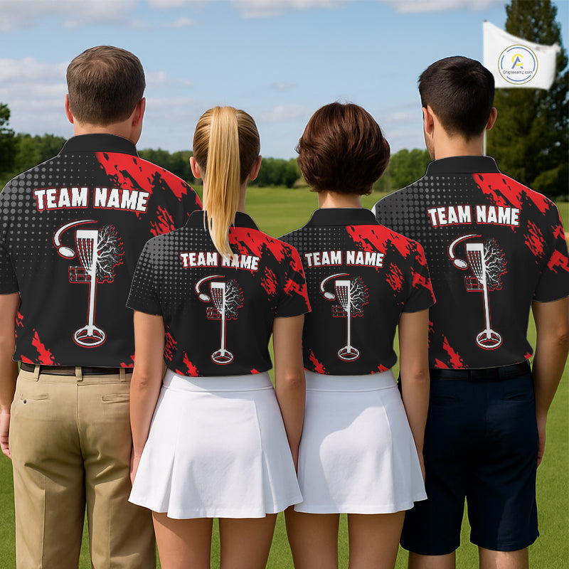 Skull Womens Disc Golf Polo Shirt Custom Name Black And Red Disc Golf Basket Personalized Golf Shirts NHN0049