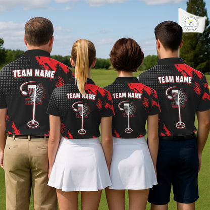 Skull Womens Disc Golf Polo Shirt Custom Name Black And Red Disc Golf Basket Personalized Golf Shirts NHN0049