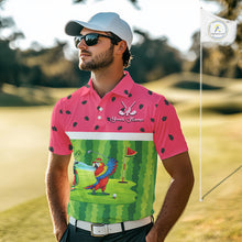 Load image into Gallery viewer, Funny Mens Golf Polo Shirt Custom Watermelon Tropical Pattern, Parrot Golf Shirts For Team NHN0183