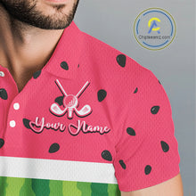 Load image into Gallery viewer, Funny Mens Golf Polo Shirt Custom Watermelon Tropical Pattern, Parrot Golf Shirts For Team NHN0183
