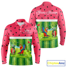 Load image into Gallery viewer, Funny Long Sleeve Golf Polo Shirt Custom Watermelon Tropical, Parrot Golf Shirts For Team NHN0183