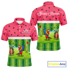 Load image into Gallery viewer, Funny Mens Golf Polo Shirt Custom Watermelon Tropical Pattern, Parrot Golf Shirts For Team NHN0183