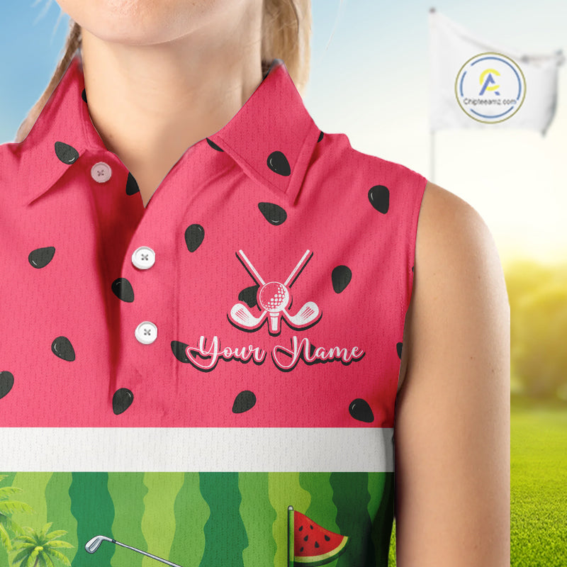 Funny Womens Sleeveless Golf Polo Shirt Custom Watermelon Tropical, Parrot Golf Shirts For Team NHN0183