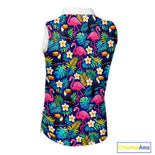 Load image into Gallery viewer, Funny Womens Sleeveless Golf Polo Shirt Custom Tropical Pattern, Flamingo Golf Shirts For Ladies NHN0099