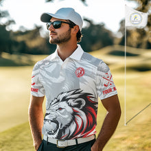 Load image into Gallery viewer, Lion Mens Golf Polo Shirt Red And White Lion King Sketching Polo Shirt Best Golf Shirt For Men NHN0055