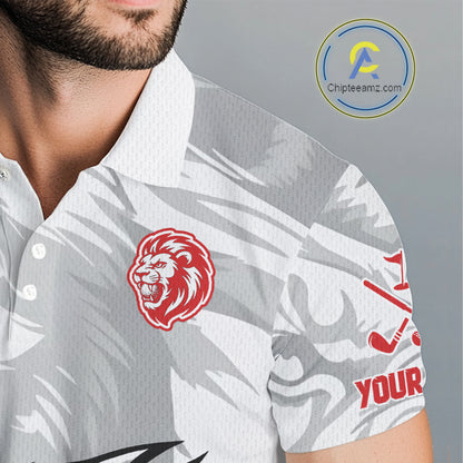 Lion Mens Golf Polo Shirt Red And White Lion King Sketching Polo Shirt Best Golf Shirt For Men NHN0055