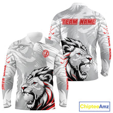 Load image into Gallery viewer, Lion Long Sleeve Golf Polo Shirt Custom Red And White Pattern Lion Best Golf Shirts For Men NHN0055