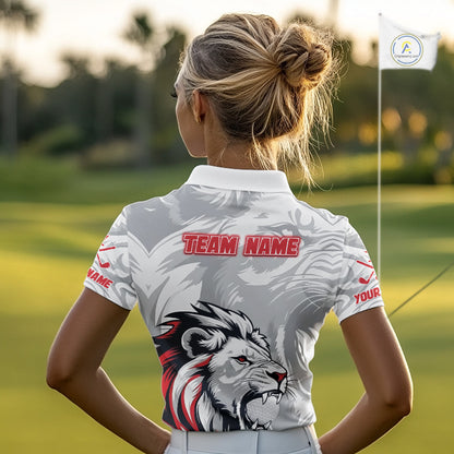 Lion Womens Golf Polo Shirt Red And White Lion King Sketching Polo Shirt Best Golf Shirt For Women NHN0055
