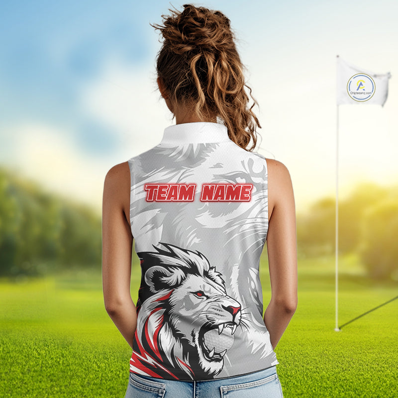Lion Womens Sleeveless Golf Polo Shirt Custom Red And White Lion Best Golf Shirts For Women NHN0055