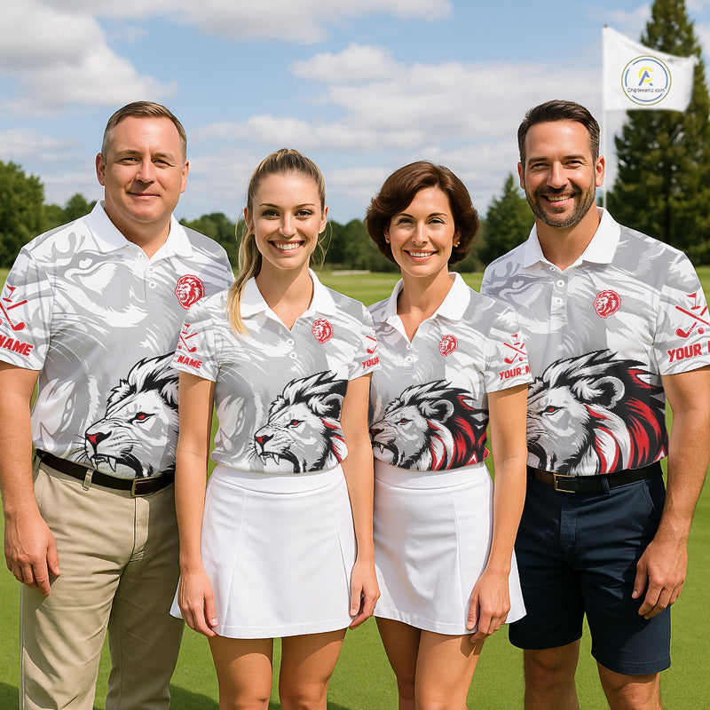 Lion Womens Golf Polo Shirt Red And White Lion King Sketching Polo Shirt Best Golf Shirt For Women NHN0055