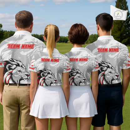 Lion Mens Golf Polo Shirt Red And White Lion King Sketching Polo Shirt Best Golf Shirt For Men NHN0055