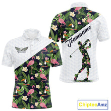 Load image into Gallery viewer, Mens Golf Polo Shirt Custom Toucan Tropical Leaf Pattern Flamingo Golf Shirts For Men NHN0192