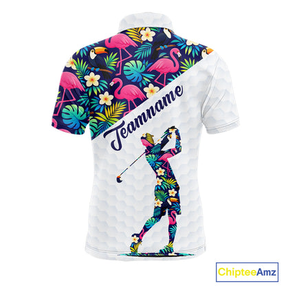 Funny Mens Golf Polo Shirt Custom Toucan Tropical Pattern, Flamingo Golf Shirts For Men NHN0192