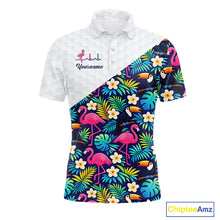 Load image into Gallery viewer, Funny Mens Golf Polo Shirt Custom Toucan Tropical Pattern, Flamingo Golf Shirts For Men NHN0192