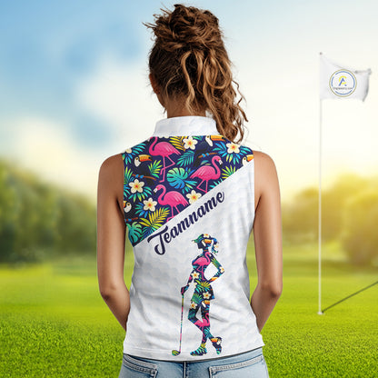 Funny Womens Sleeveless Golf Polo Shirt Custom Toucan Tropical Pattern, Flamingo Golf Shirt For Ladies NHN0192