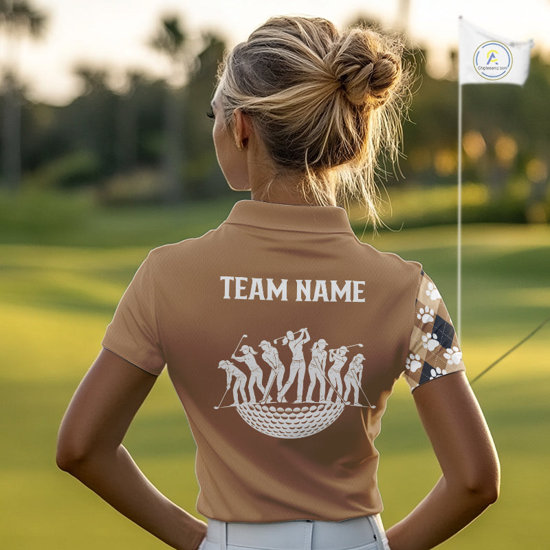 Funny Golden Retriever Womens Golf Polo Shirt Custom Argyle Plaid Pattern Team Golf Tops, Dog Lover NHN0197
