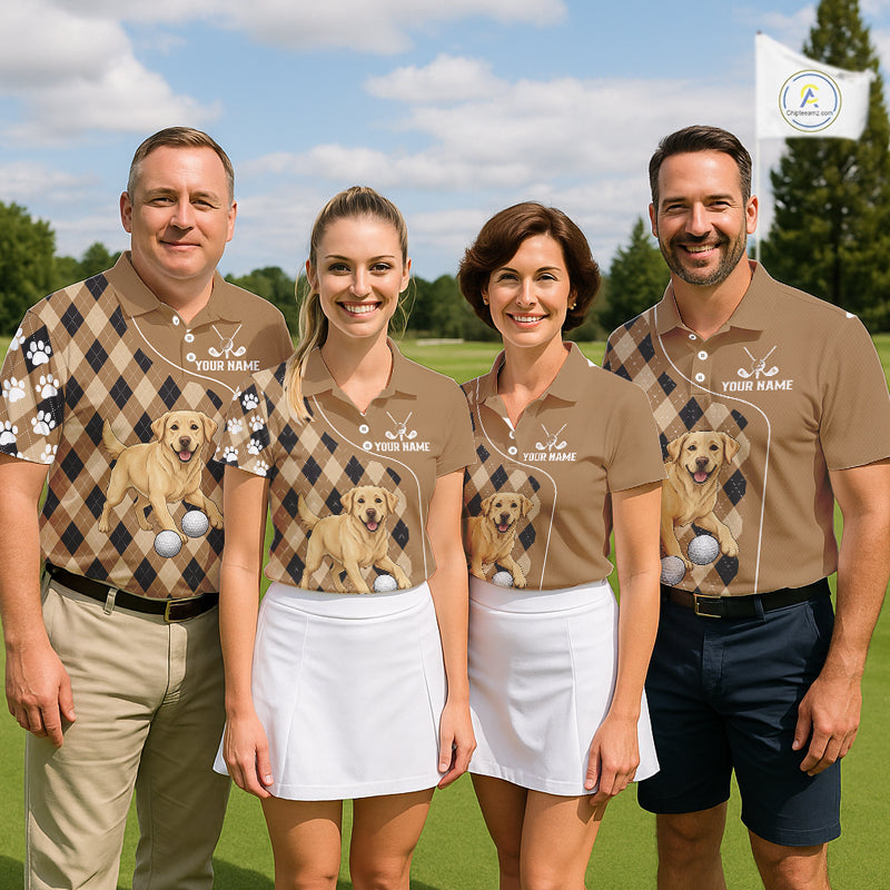 Funny Golden Retriever Womens Golf Polo Shirt Custom Argyle Plaid Pattern Team Golf Tops, Dog Lover NHN0197