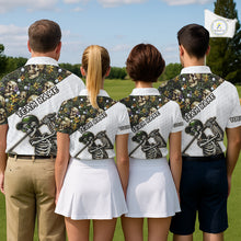 Load image into Gallery viewer, Funny Womens Golf Polo Shirt Custom Green Tropical Pattern Golf Ball Personalized Skull Golf Shirts NHN0071