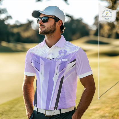 Mens Golf Polo Shirt Purple Geometric Pattern Custom Team Golf Tops For Men, Golf Gifts NHN0199