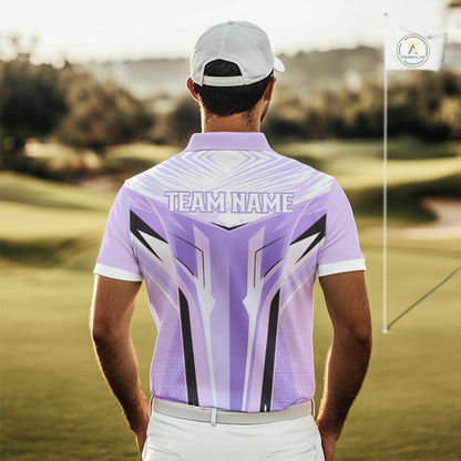 Mens Golf Polo Shirt Purple Geometric Pattern Custom Team Golf Tops For Men, Golf Gifts NHN0199