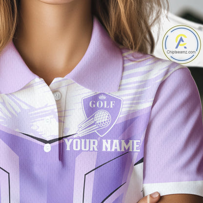 Womens Golf Polo Shirt Purple Geometric Pattern Custom Team Ladies Golf Tops, Golf Gifts NHN0199