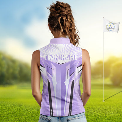 Womens Sleeveless Golf Polo Shirt Purple Geometric Pattern Custom Team Ladies Golf Tops, Golf Gifts NHN0199