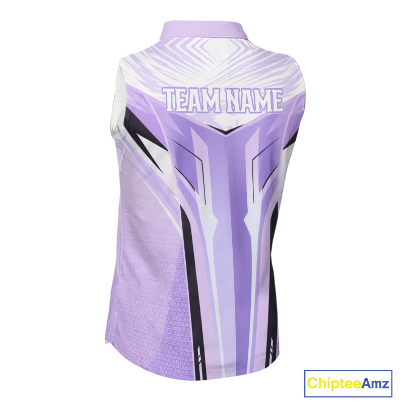 Womens Sleeveless Golf Polo Shirt Purple Geometric Pattern Custom Team Ladies Golf Tops, Golf Gifts NHN0199