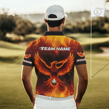 Load image into Gallery viewer, Mens Golf Polo Shirt Custom Phoenix Red Flame Team Golf Tops, White Golf Outfit For Men NHN0077