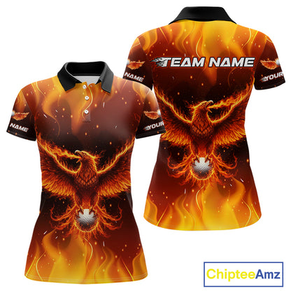 Womens Golf Polo Shirt Custom Phoenix Red Flame Team Golf Tops, White Golf Outfit For Women NHN0077
