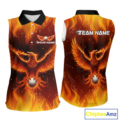 Womens Sleeveless Golf Polo Shirt Custom Phoenix Red Flame Team Golf Tops, White Golf Outfit For Women NHN0077