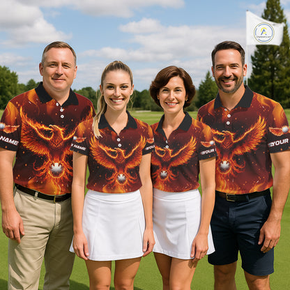 Mens Golf Polo Shirt Custom Phoenix Red Flame Team Golf Tops, White Golf Outfit For Men NHN0077